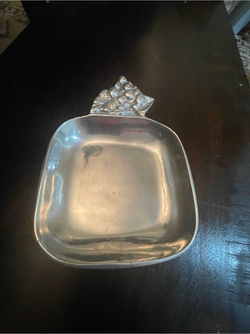 Vintage metal tray with grape and leaf handle